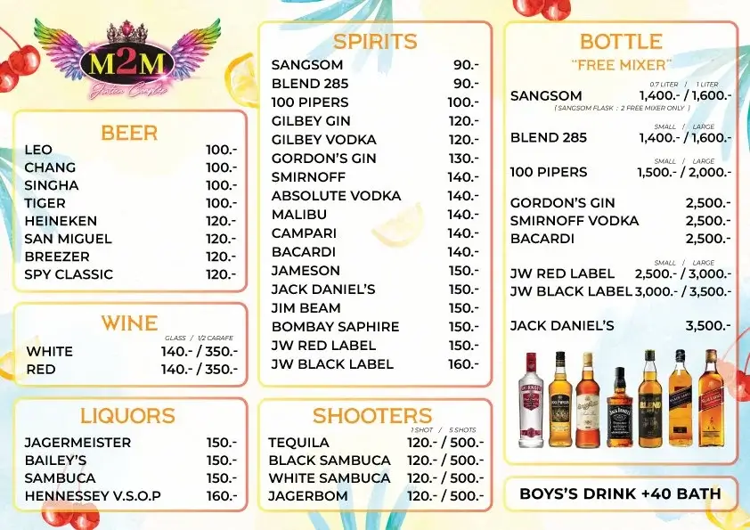 jomtien bar price menu