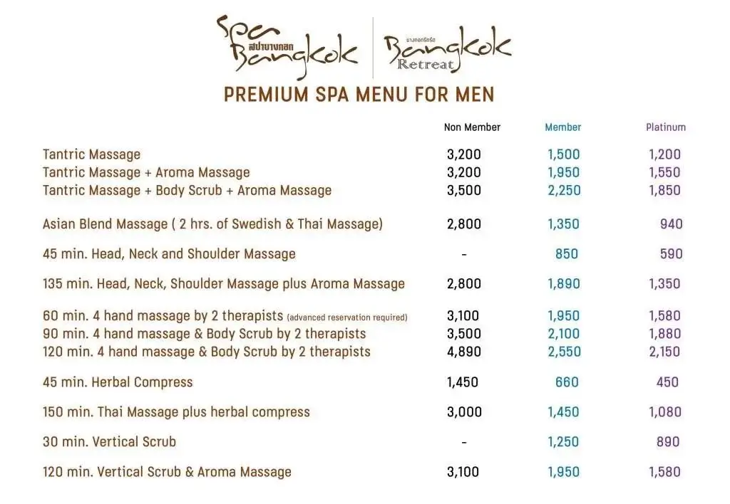 Spa Bangkok Silom price