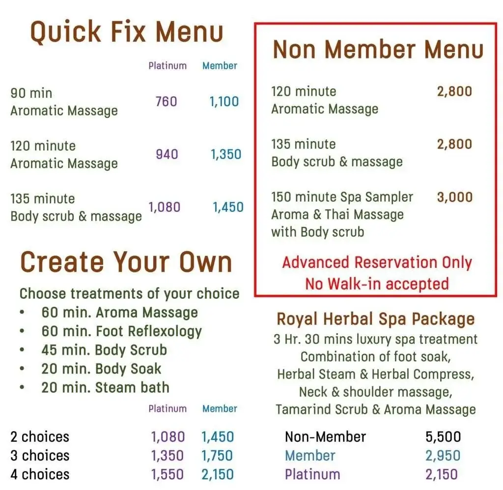 Spa Bangkok Silom price