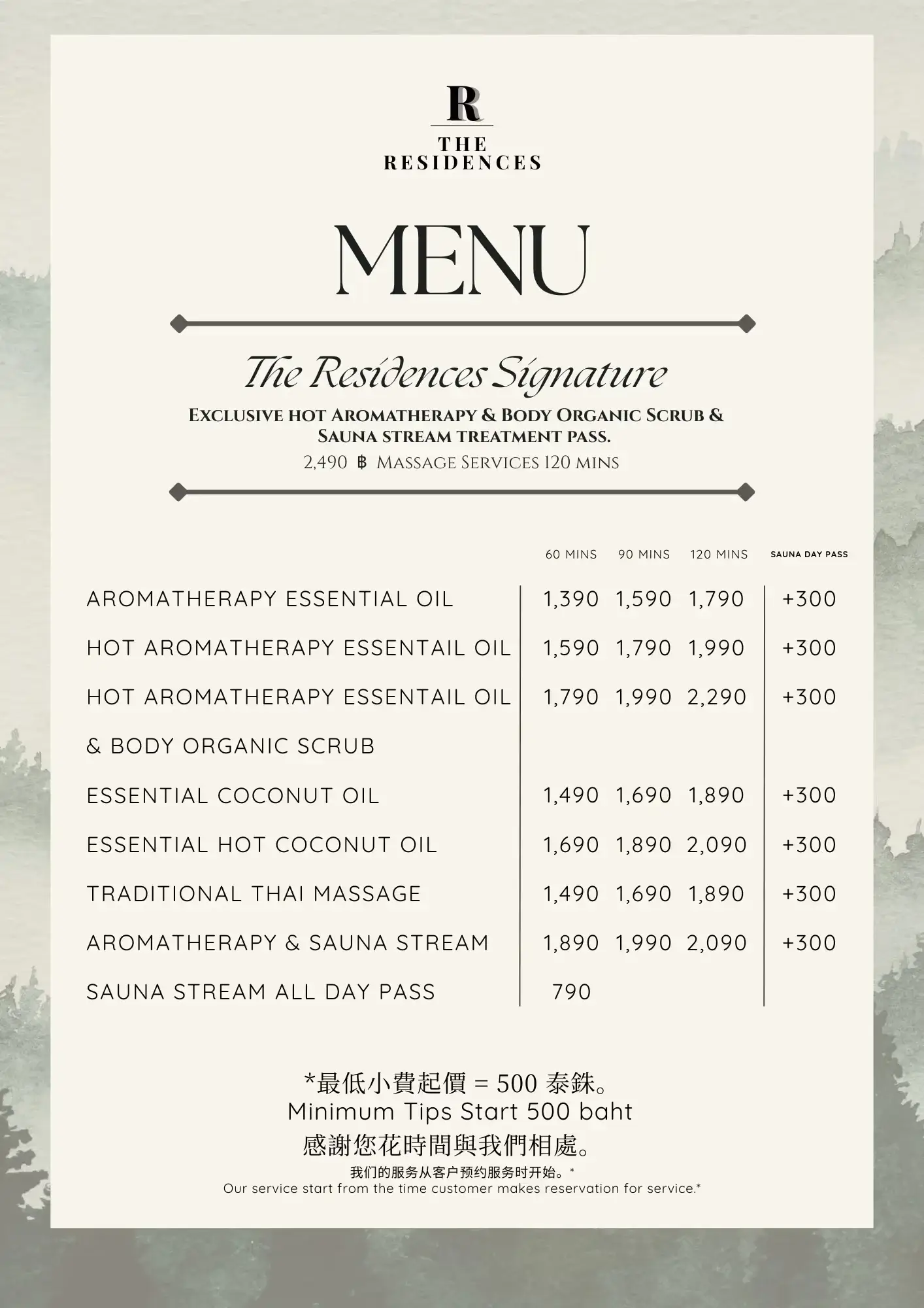 The Residences Saladeang Gay Massage Menu